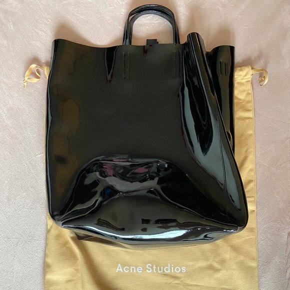 NEW Acne Studios black Baker large patent leather tote w/ strap - Picture 3 of 9